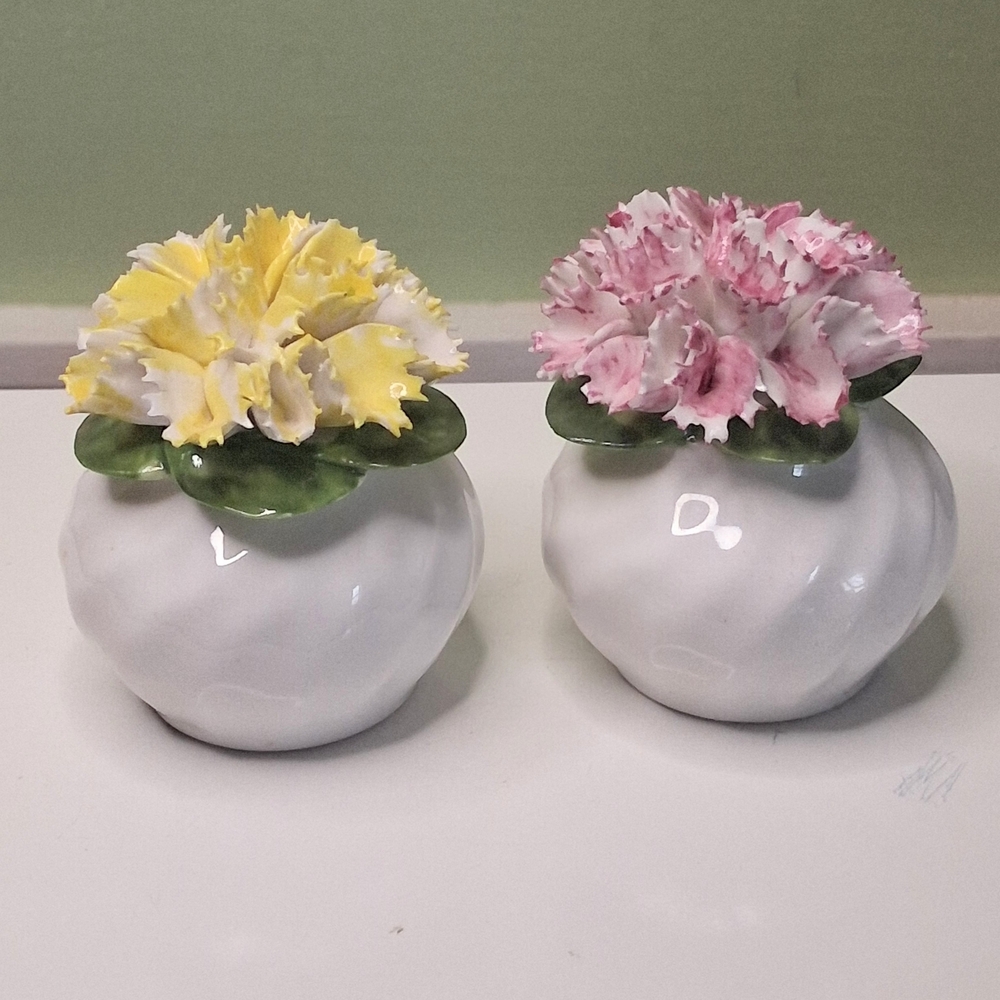 Ceramic Planter Duo with Yellow and Pink Floral Accents